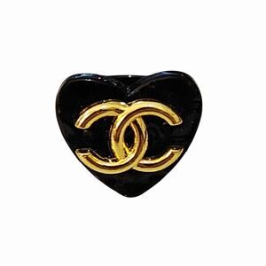 Black Heart Designer Black & Gold Button Ring - Size 9